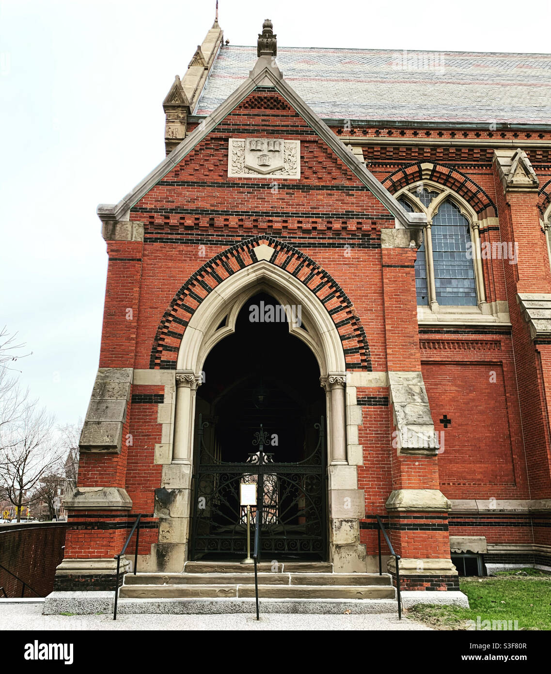 December, 2020, Detail, Memorial Hall, Harvard University, Cambridge, Massachusetts, United States - Smartphone Captured Stock Image