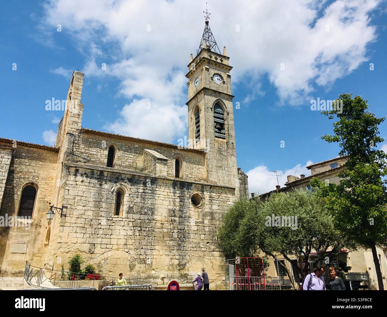 Church on a village square near Valergues and Montpellier, Occitanie, south of France - Smartphone Captured Stock Image