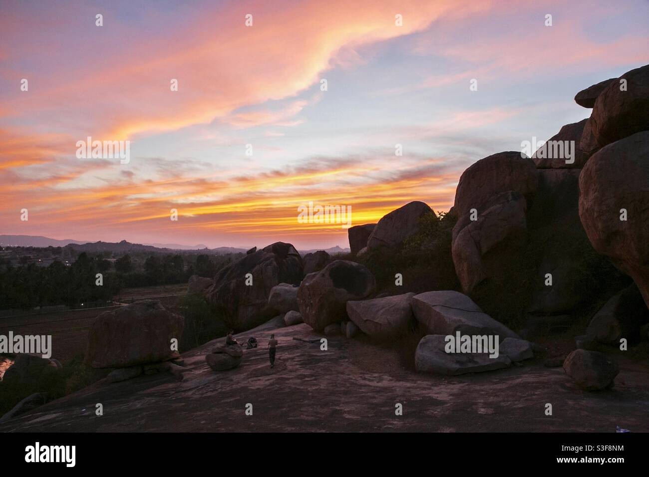 A sunset from Hampi, a climbers paradise in India - Smartphone Captured Stock Image