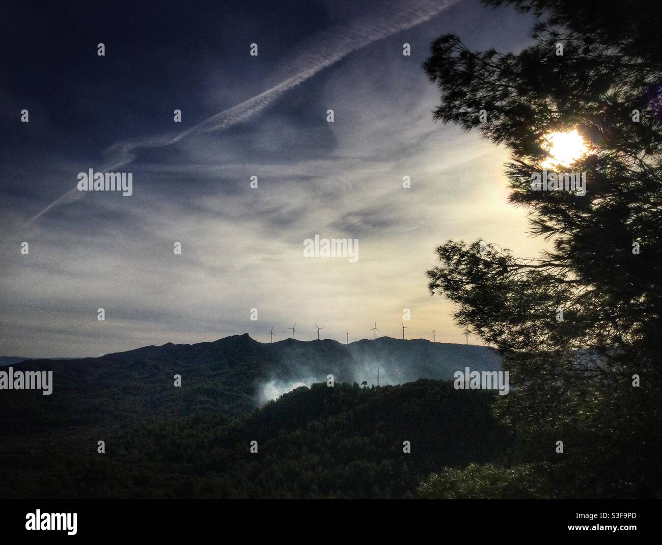 Landscape with bonfire, Catalonia, Spain. - Smartphone Captured Stock Image