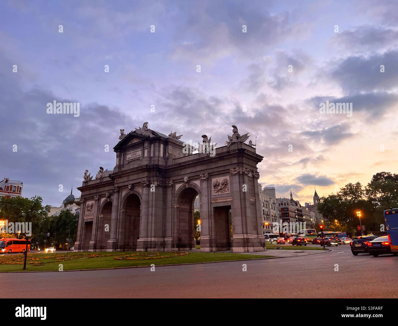 Alcala Gate, night view. Madrid, Spain. - Smartphone Captured Stock Image