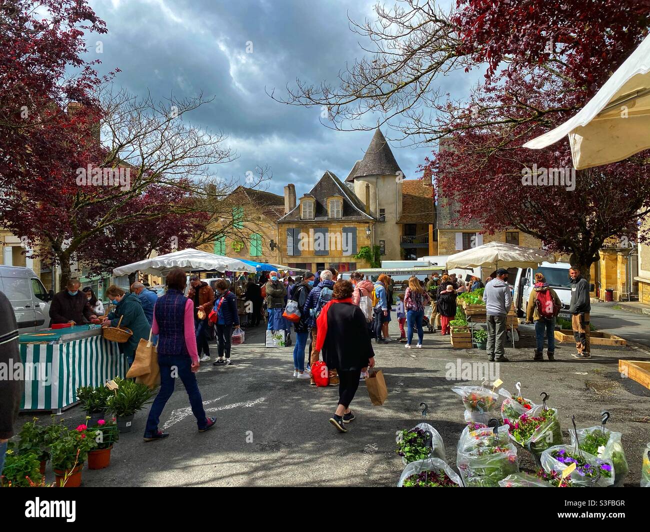 French market in Excideuil - Smartphone Captured Stock Image