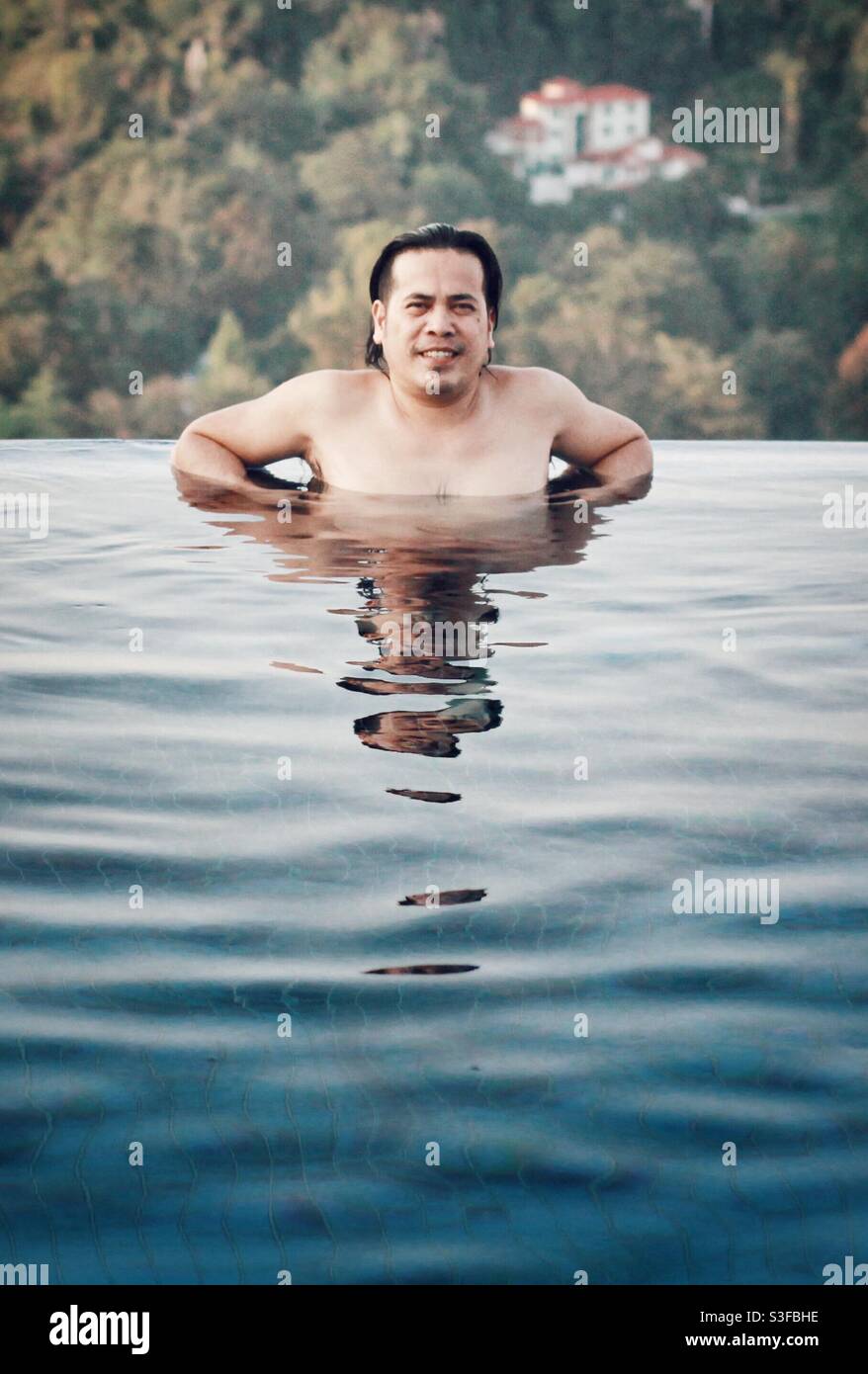 Self-portrait at the pool. - Smartphone Captured Stock Image