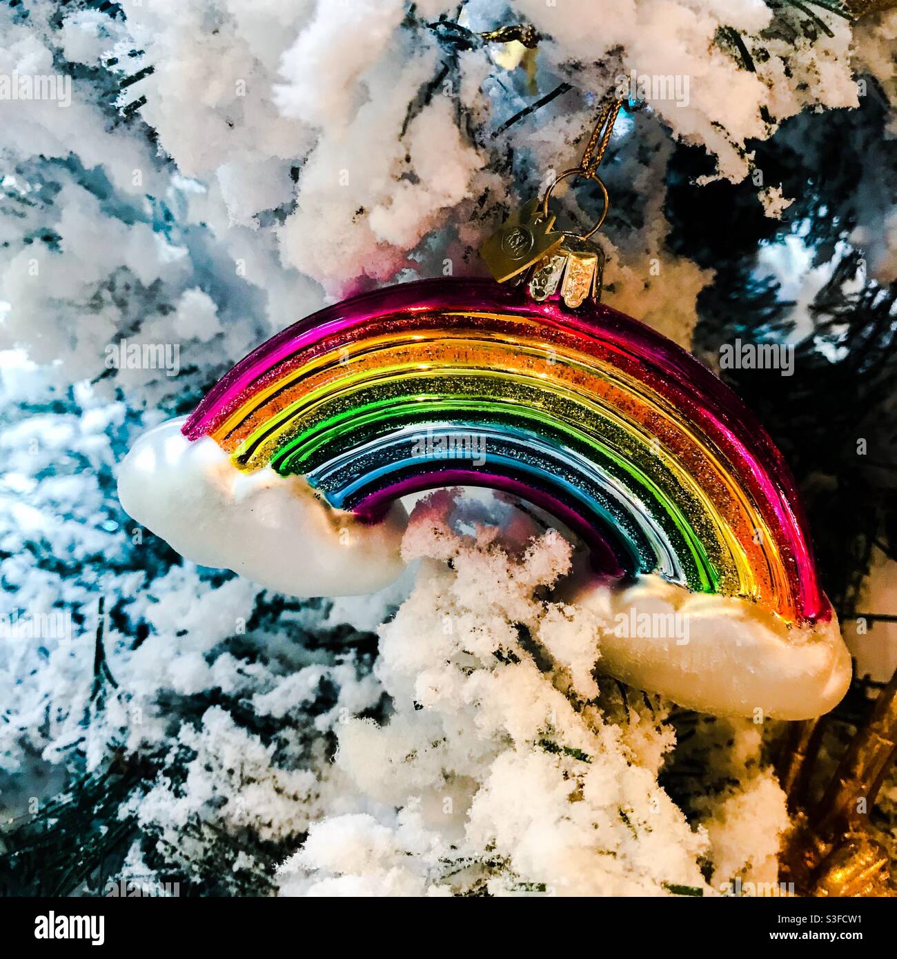 Christmas rainbow decoration, Liberty’s, London - Smartphone Captured Stock Image