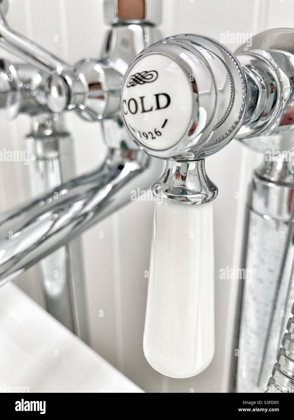 Cold tap / taps / water supply / bathroom / bath taps / faucets Stock Photo