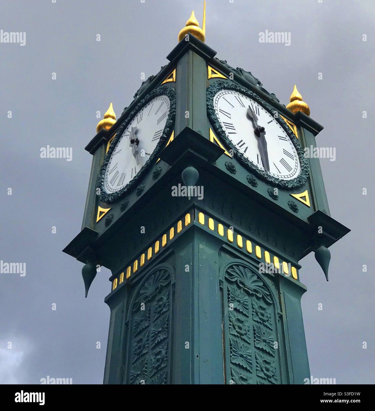 Ornate Victorian four-sided park clock, London. Stock Photo