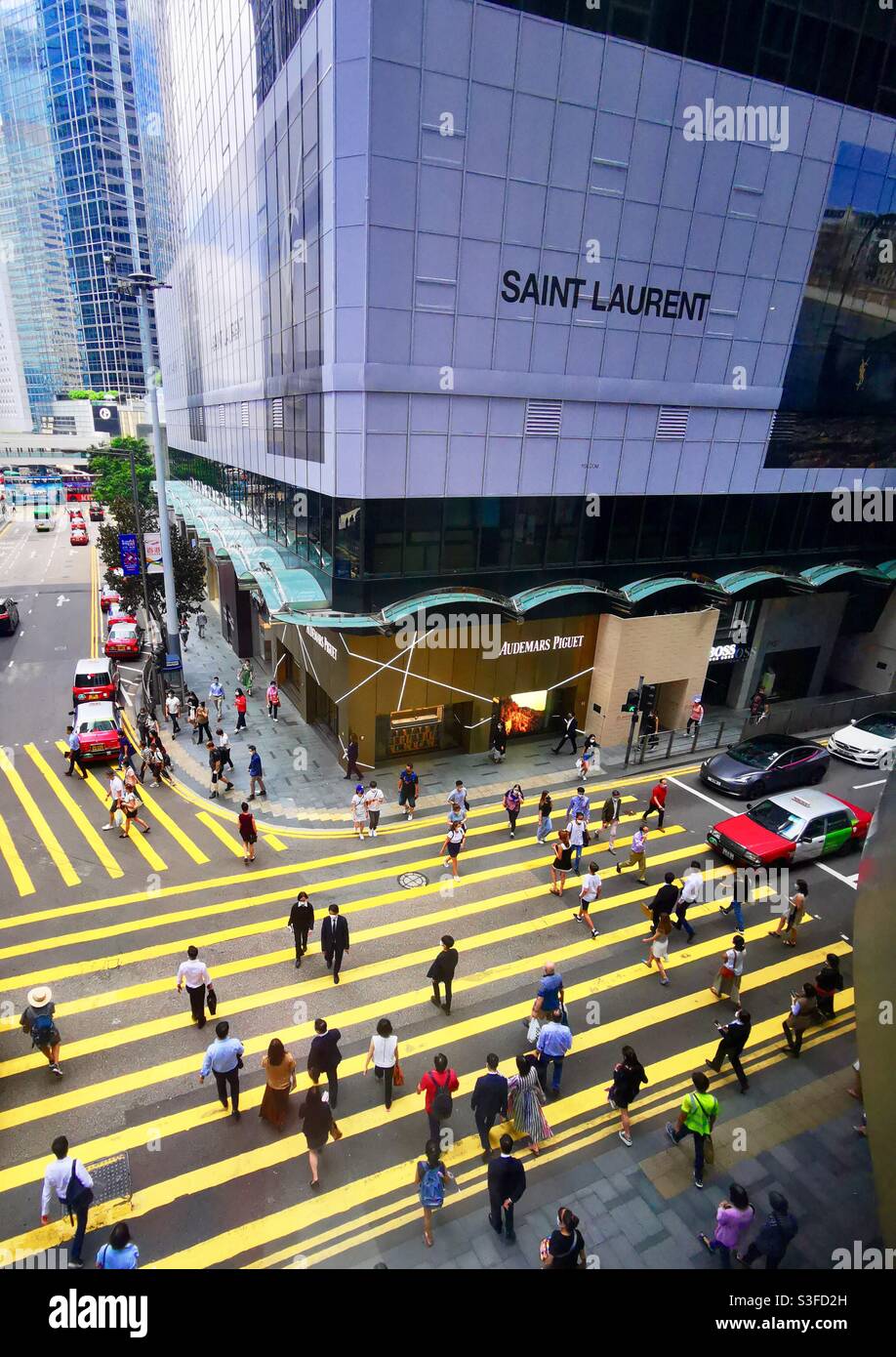 Queens road central and Pedder street junction in central district in Hong Kong. - Smartphone Captured Stock Image