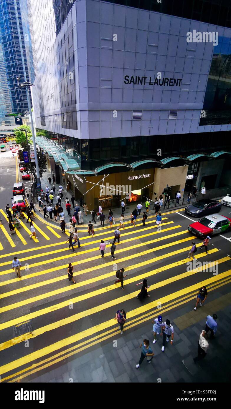 Queens road central and Pedder street junction in central district in Hong Kong. - Smartphone Captured Stock Image