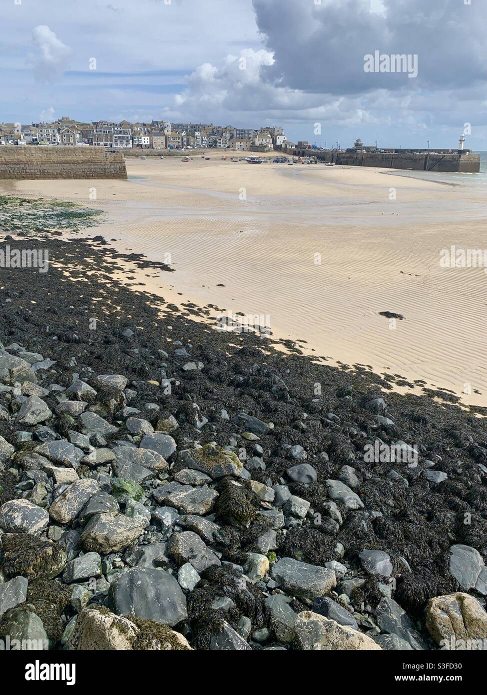 View of St Ives harbour at low tide - Smartphone Captured Stock Image