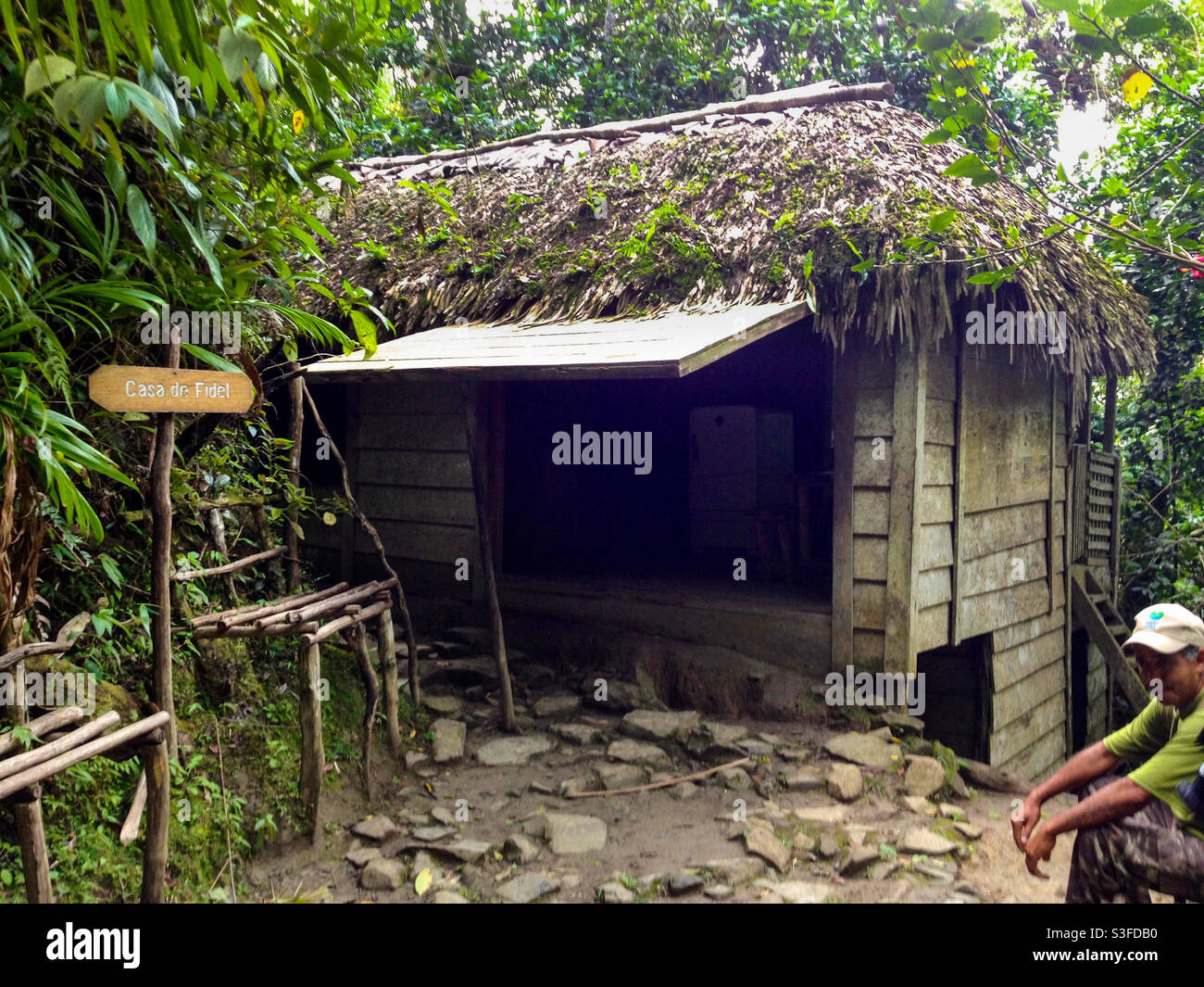 Hut in the Sierra Maestra mountains where Fidel Castro hid during the Cuban Revolution with name Casa de Fidel, Cuba - Smartphone Captured Stock Image