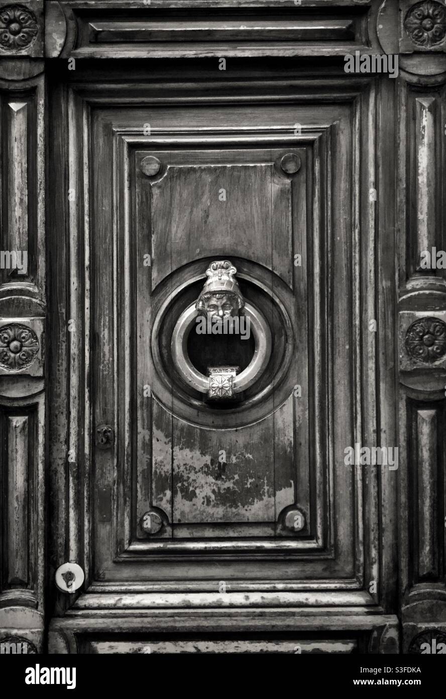 Ornate door in Reus, Catalonia, Spain. Stock Photo