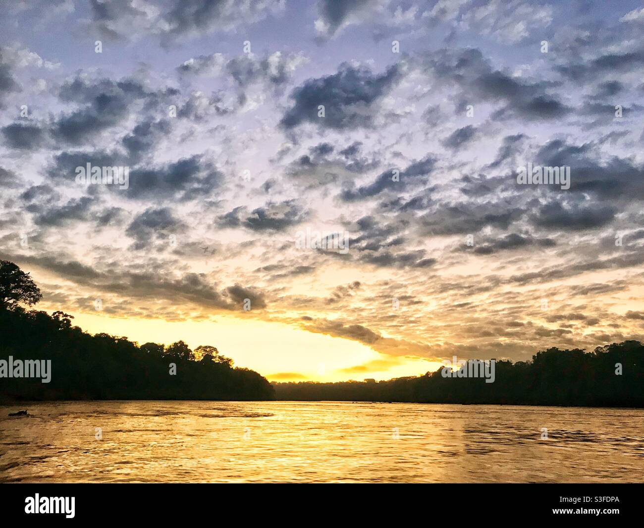 Sunrise on the Madre de Dios River in the Peruvian Amazon - Smartphone Captured Stock Image