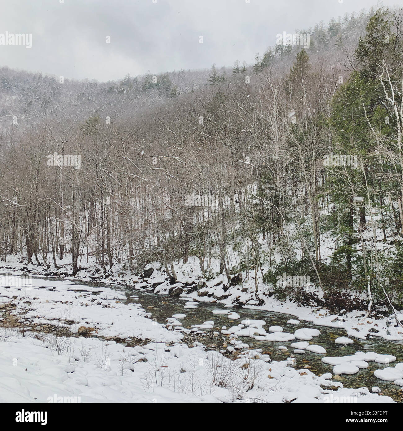 January, 2021, along Route 2, Berkshire County, Massachusetts, United States - Smartphone Captured Stock Image