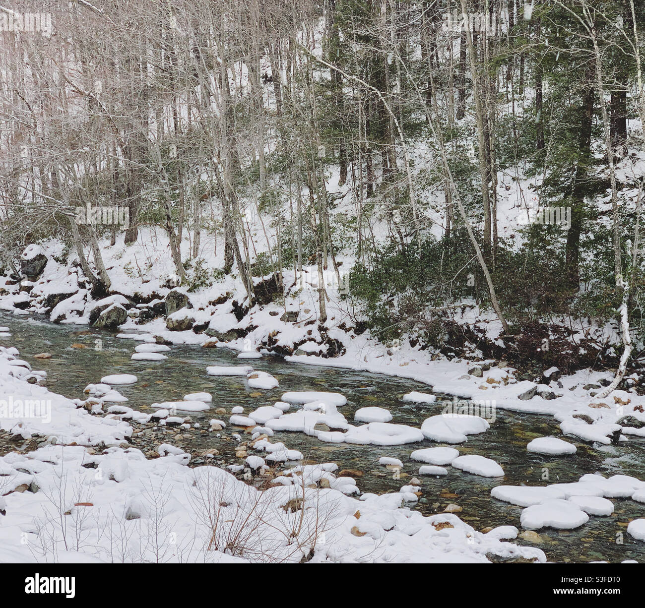 January, 2021, along Route 2, Berkshire County, Massachusetts, United States - Smartphone Captured Stock Image