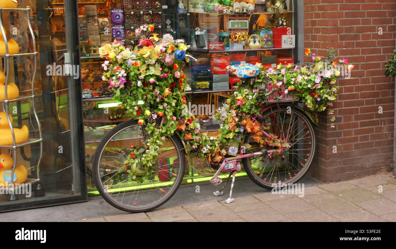 Floral bicycle in Amsterdam, Netherlands Stock Photo Alamy