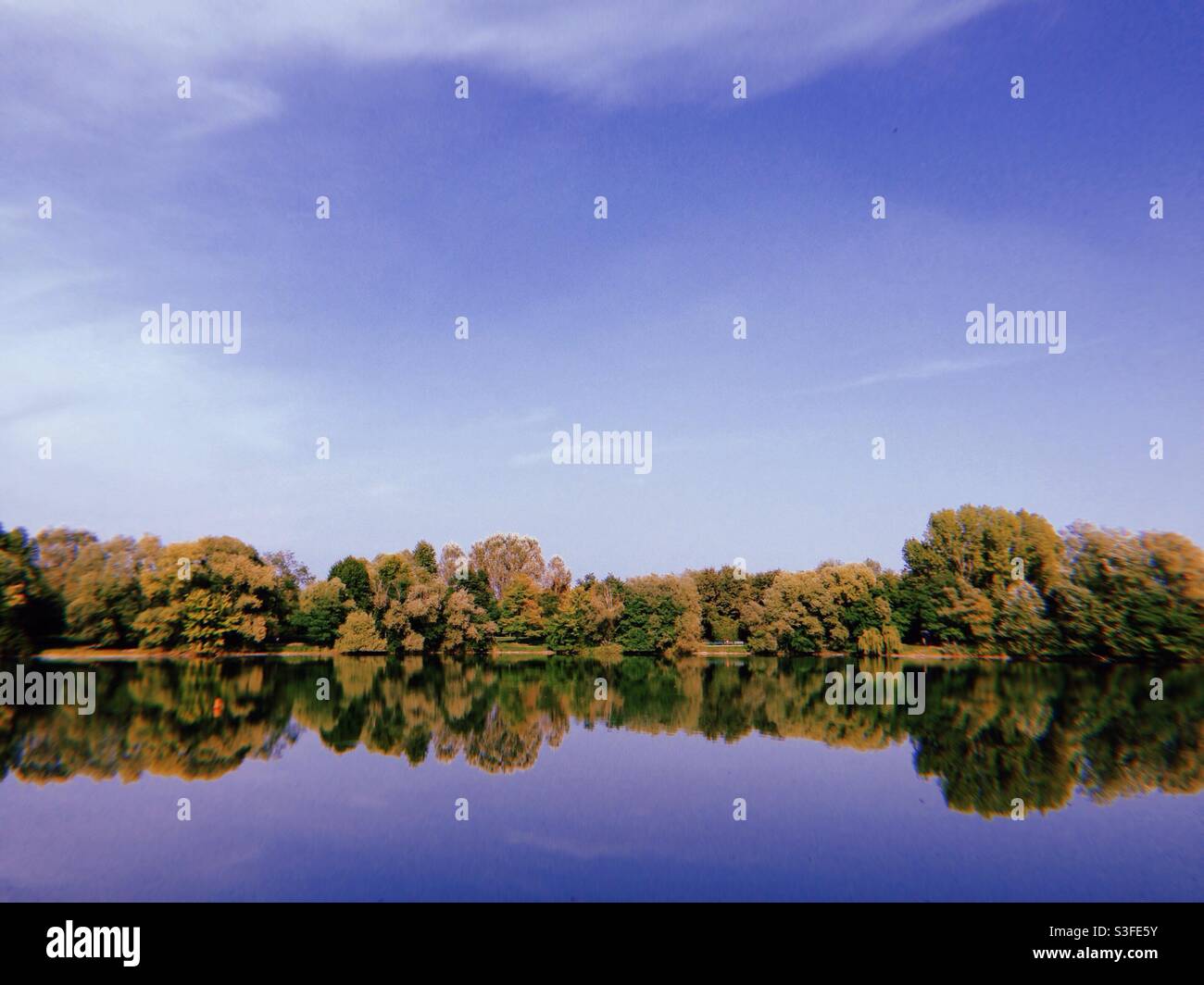 Little lake in Milan, Italy, 2018. The name of the park is Parco delle Cave. - Smartphone Captured Stock Image