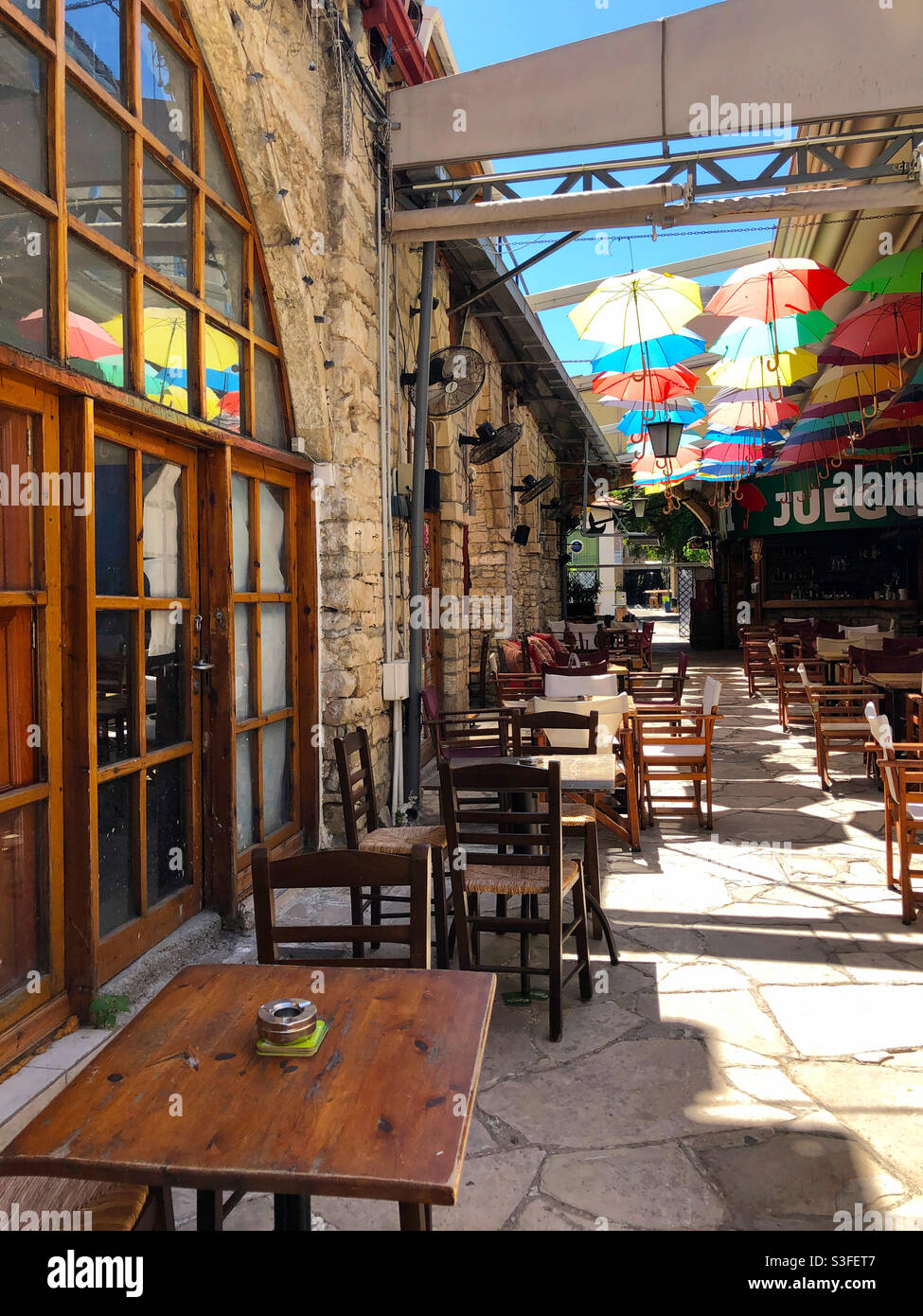 Outdoor cafes in Limassol, Cypress, May 2021 Stock Photo