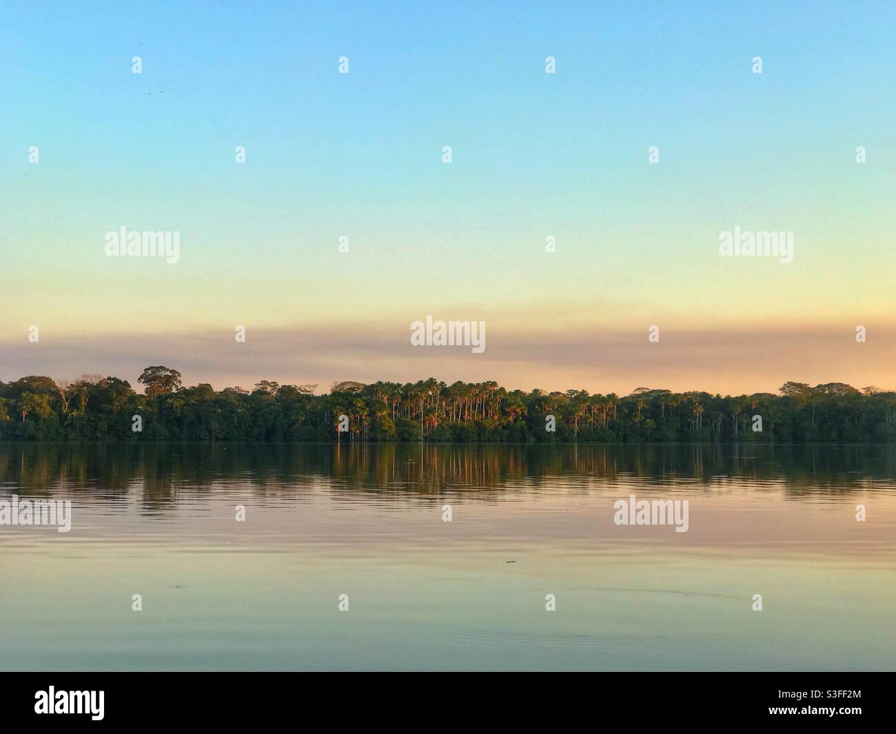 Sunset, Lake Sandoval, Peruvian Amazon - Smartphone Captured Stock Image