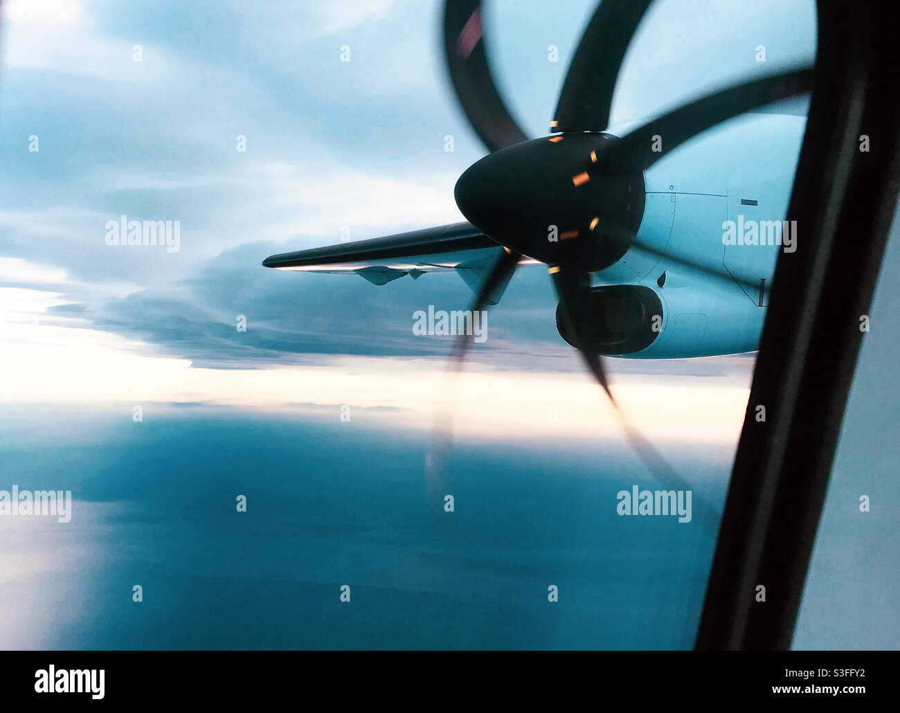 Propeller of domestic airplane in flight - Smartphone Captured Stock Image