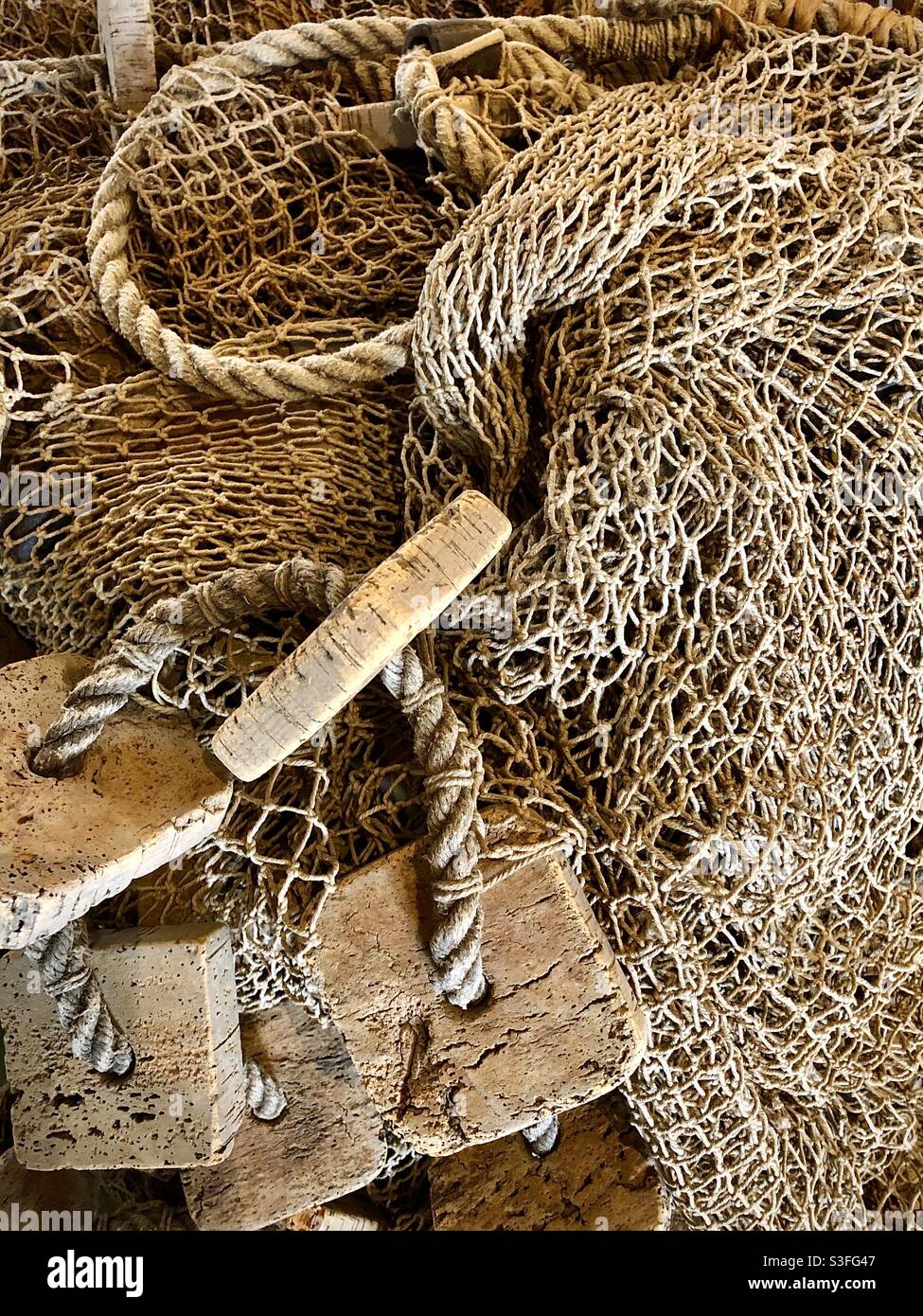 Detail of old traditional fishing net used in La Brenne 1,000 lakes fishing industry - Indre (36), France. Stock Photo