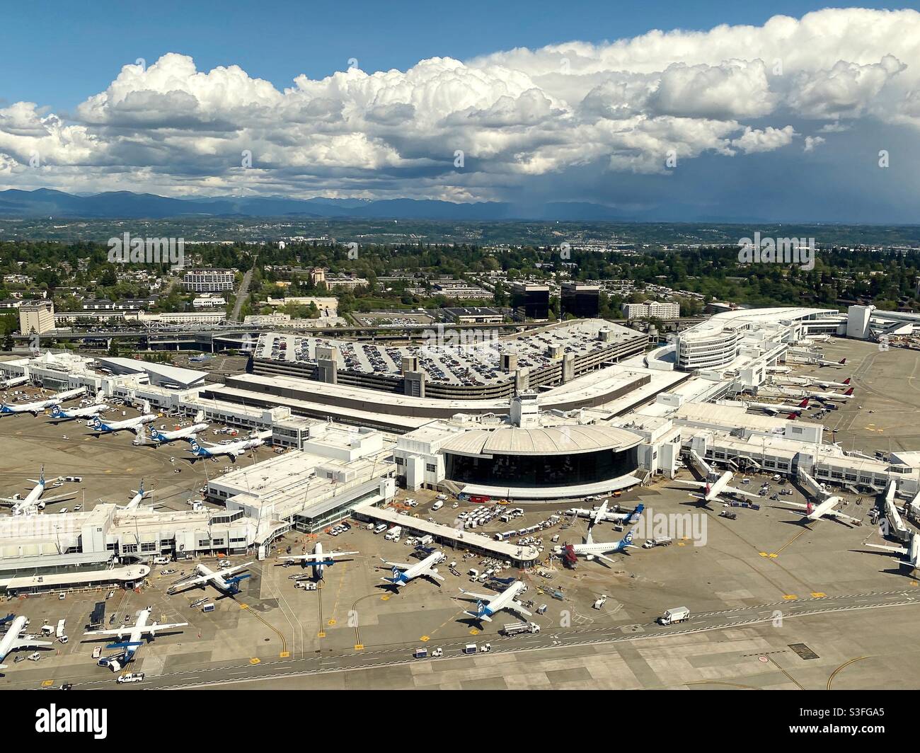 International Airport, view from airplane Stock Photo