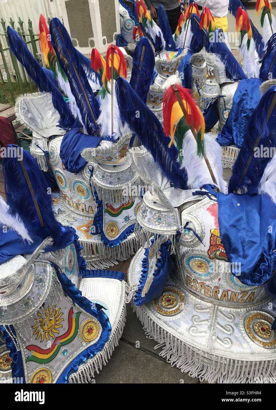 Wedding performer costumes on the street in La Paz, Bolivia - Smartphone Captured Stock Image