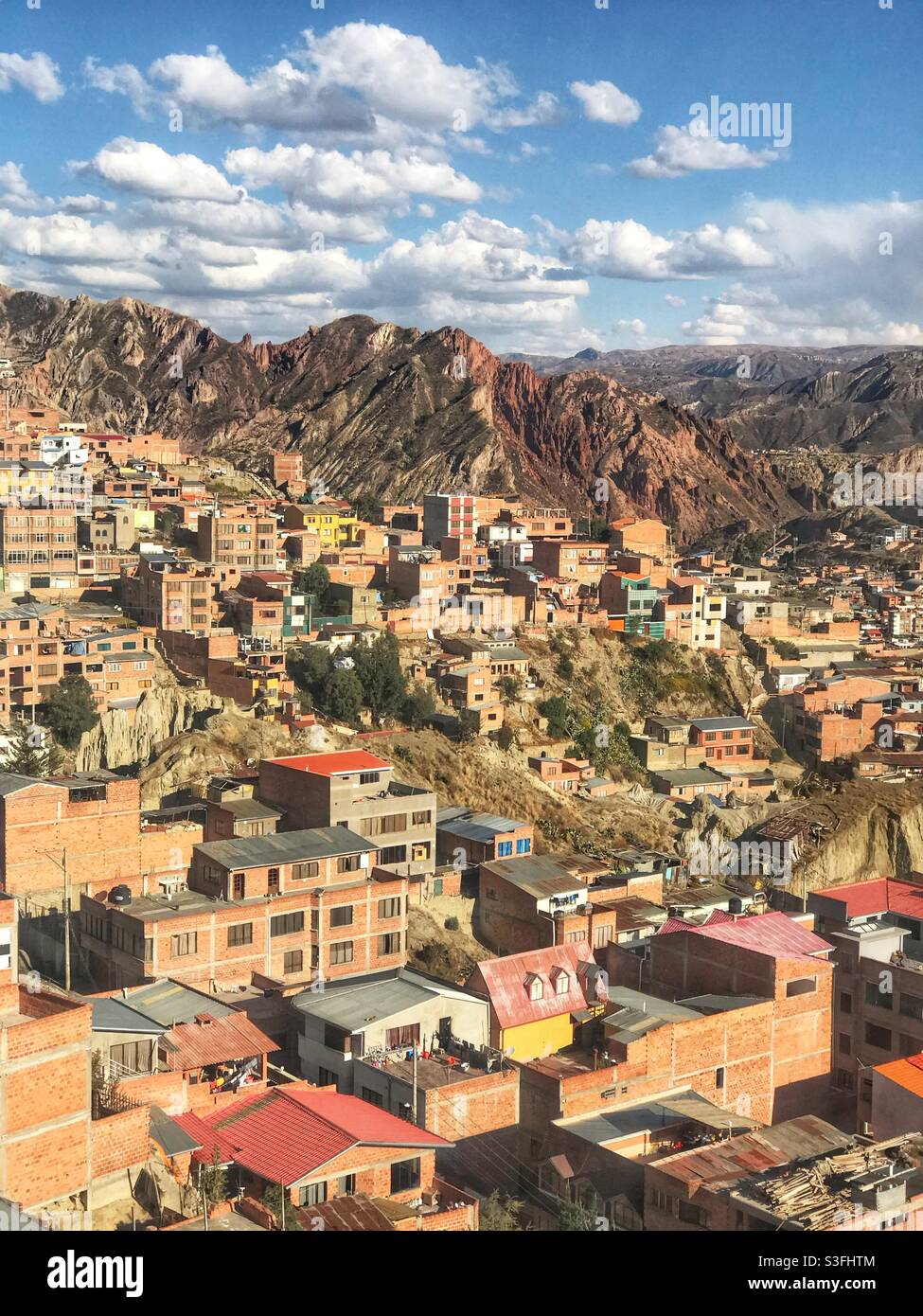 High angle view of a neighborhood in La Paz, Bolivia - Smartphone Captured Stock Image