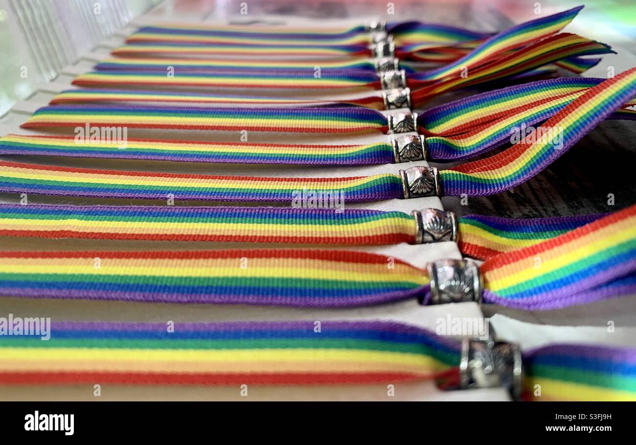Rainbow flag bracelets lgbti Stock Photo