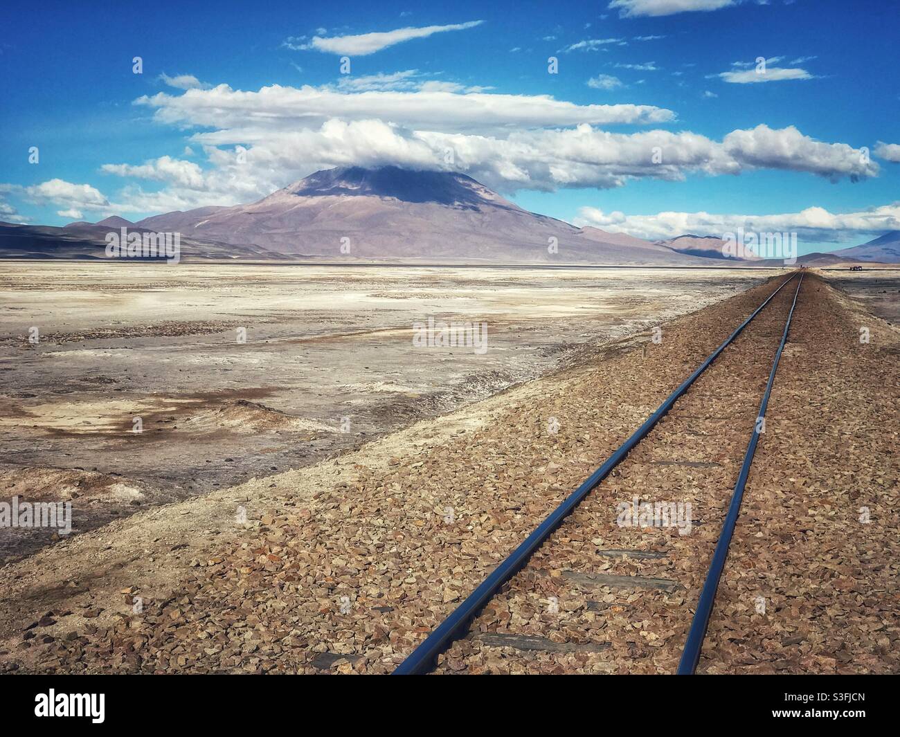 Train line and desert scenery in Bolivia - Smartphone Captured Stock Image