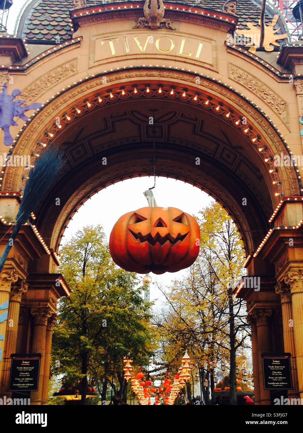 Entrance to Tivoli Gardens in Copenhagen Denmark during Halloween Stock