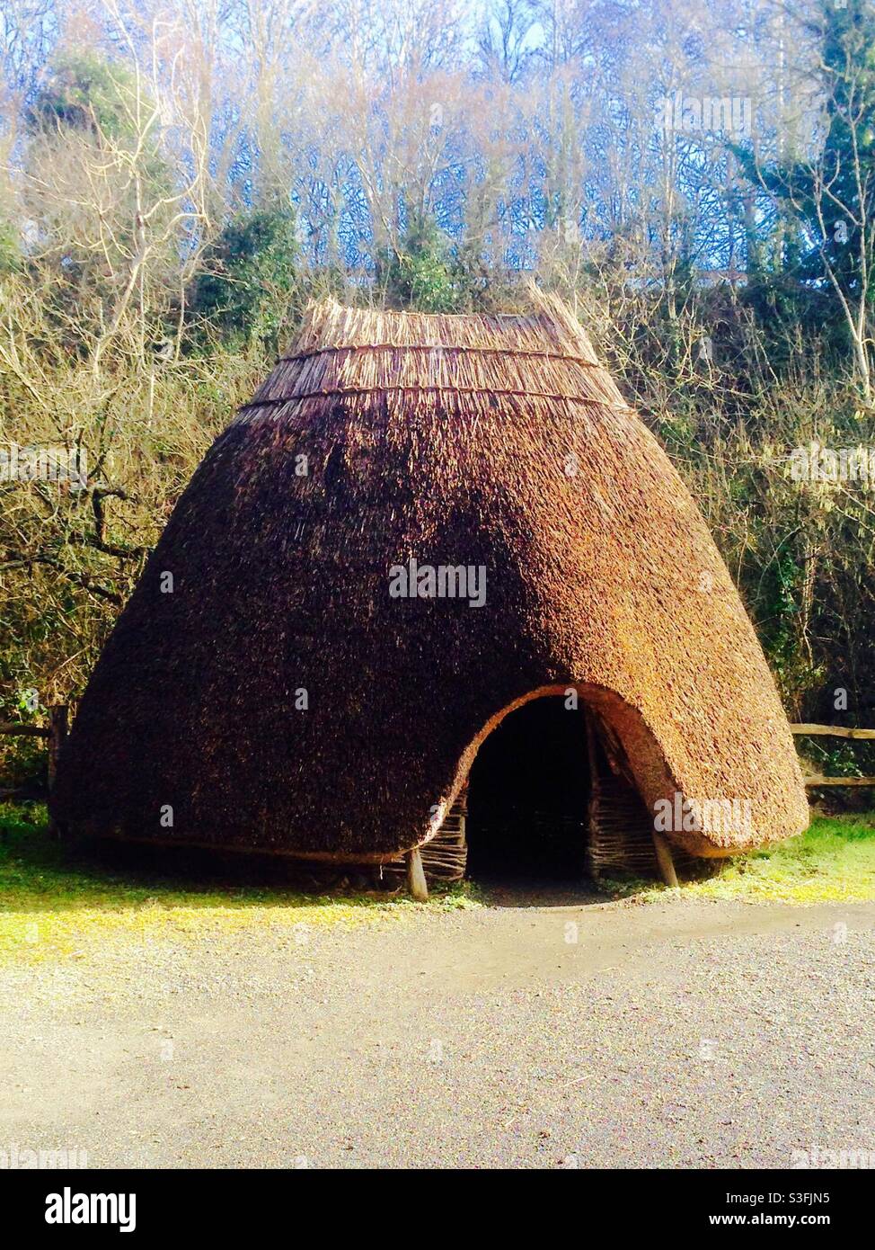 Irish National Heritage Park - example of ancient buildings Stock Photo