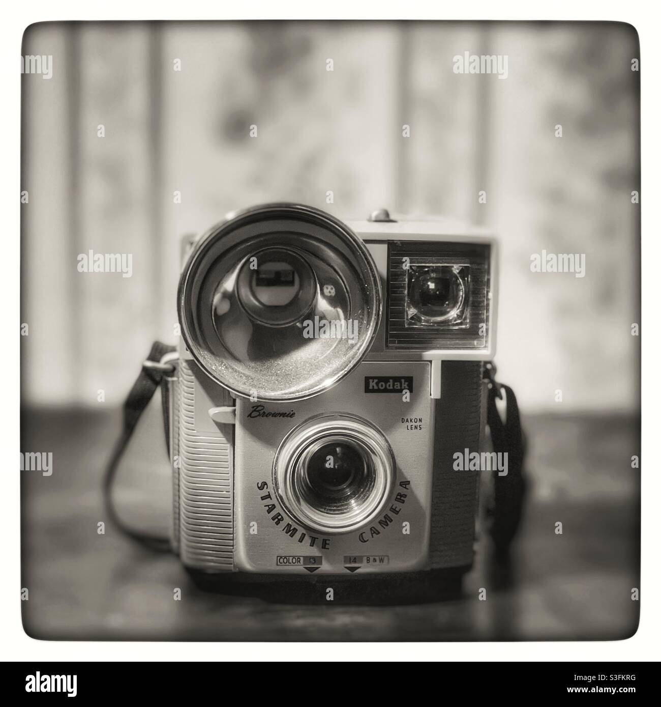 Vintage Kodak Starmite camera in black and white - Smartphone Captured Stock Image