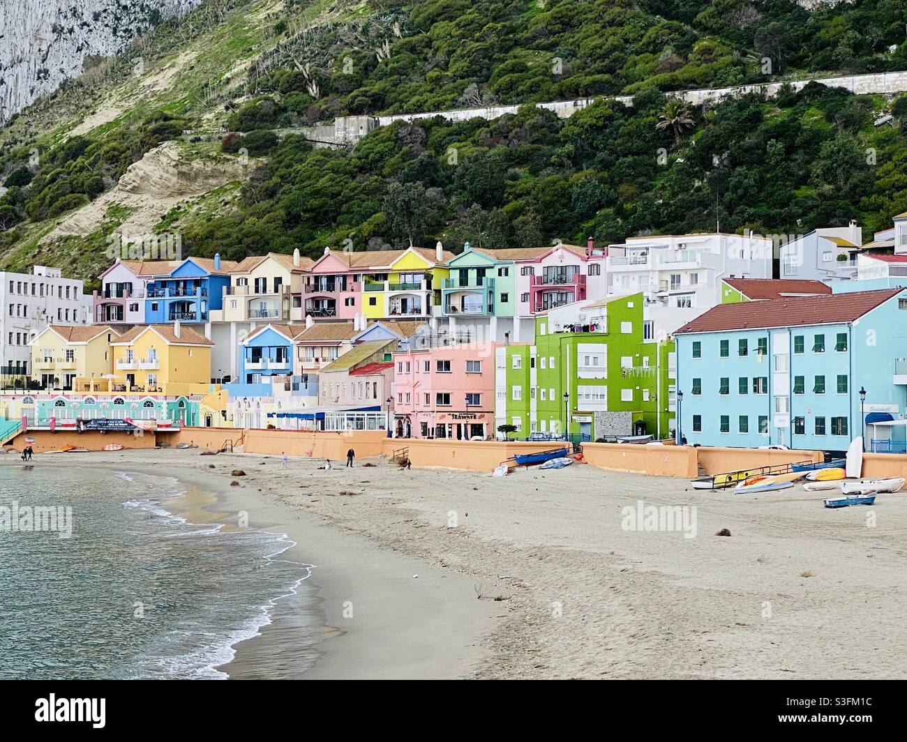 Colorful houses in Catalan bay in Gibraltar - Smartphone Captured Stock Image