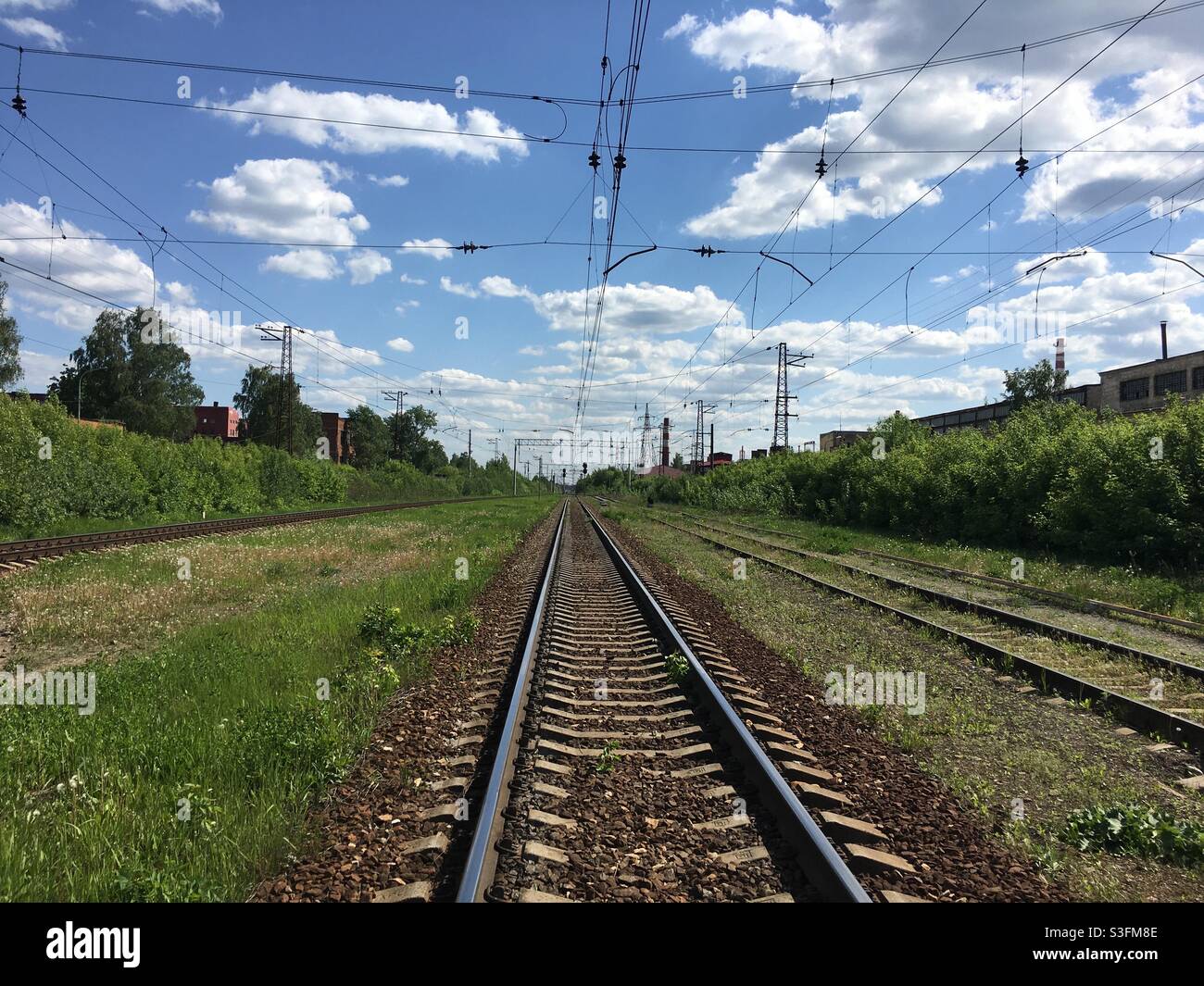 Train tracks, Elektrostal, Moscow Region, Russia. Stock Photo