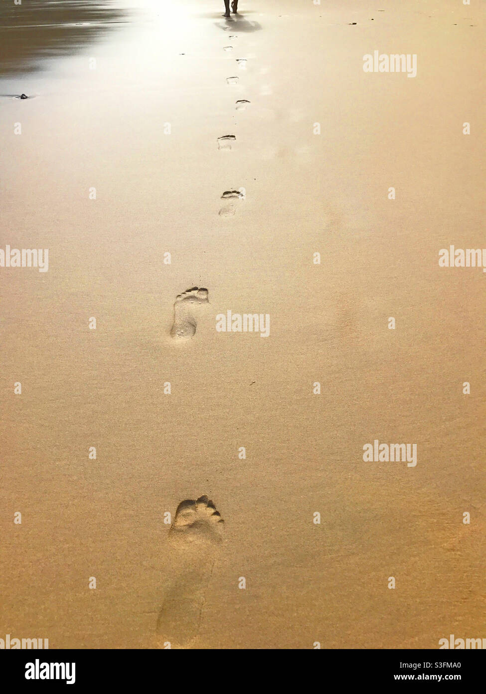 Footprints on wet sand - Smartphone Captured Stock Image