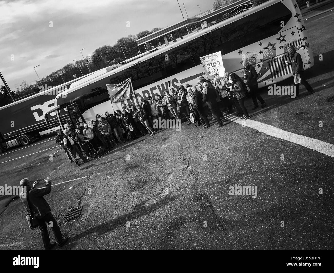 Coach group en route to the Brexit March, London, 2019 - Smartphone Captured Stock Image