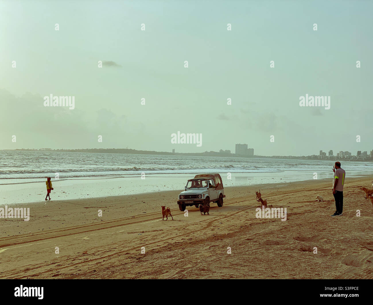 Mumbai police patrolling Juhu beach during lockdown in mumbai - Smartphone Captured Stock Image