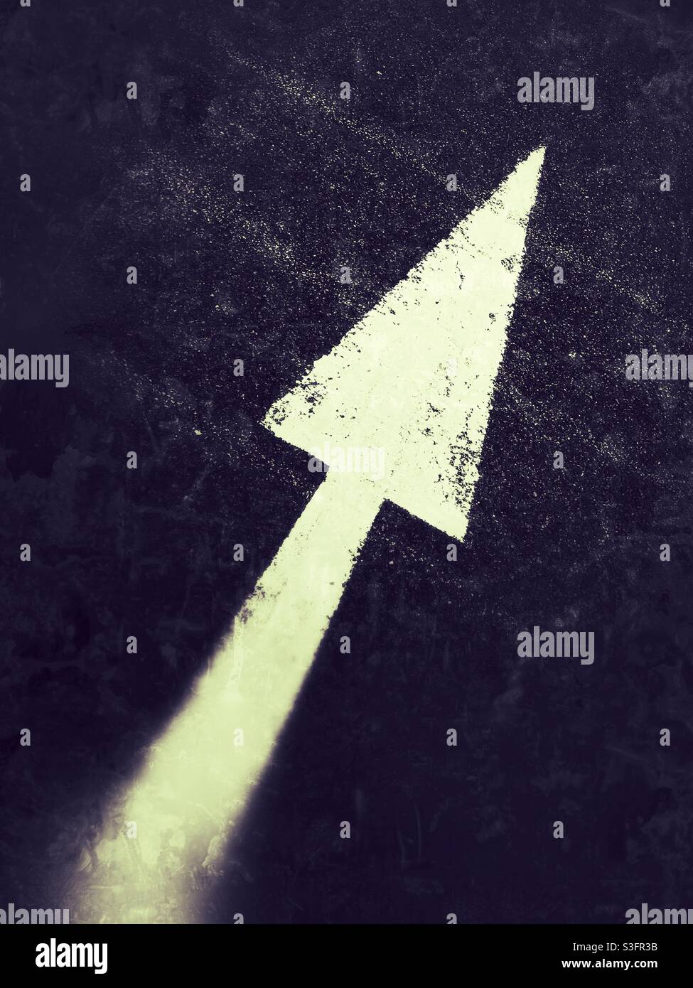 Direction white arrow on black background - Smartphone Captured Stock Image