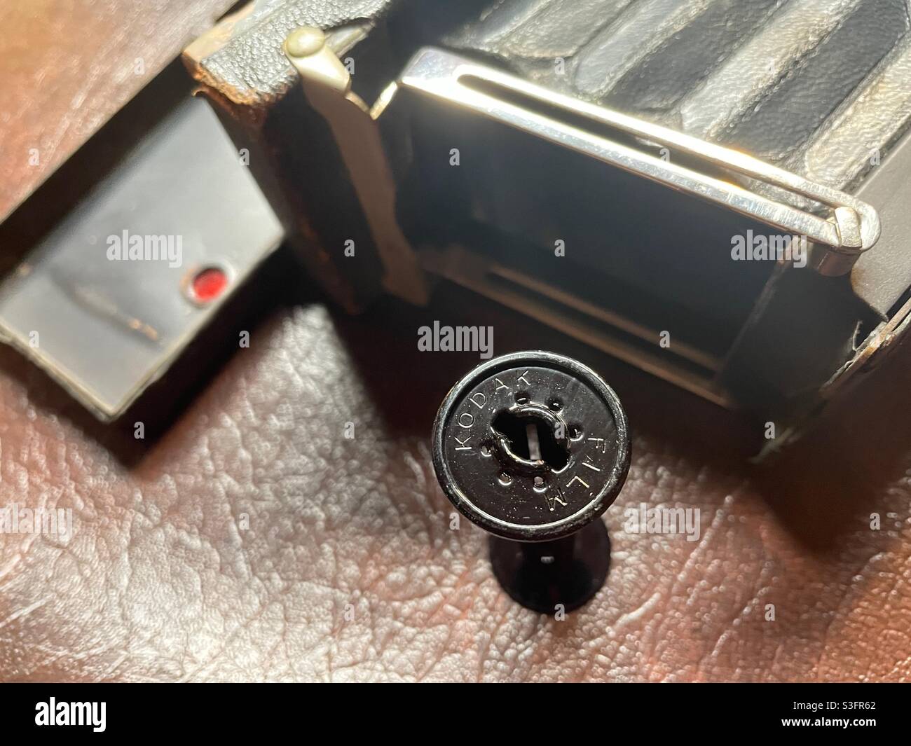 Vintage Eastman Kodak company Bellows camera, camera back and film spindle, USA - Smartphone Captured Stock Image