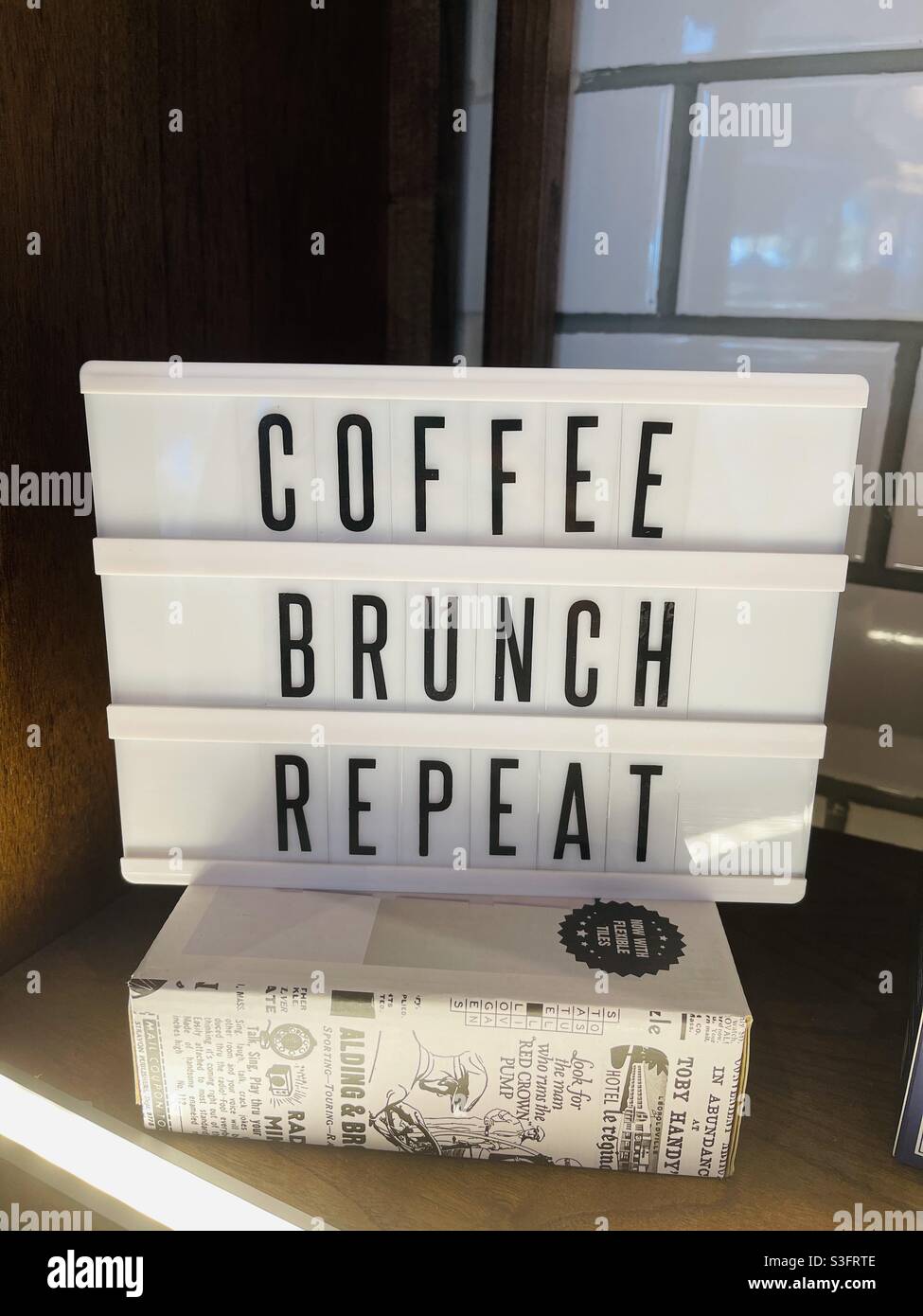 coffee, brunch, repeat, signage Stock Photo