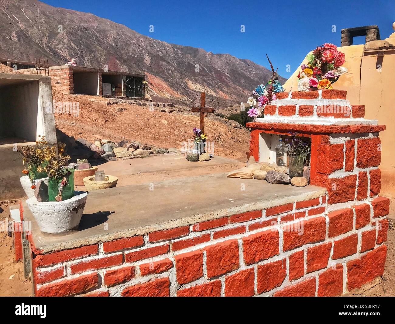 Grave in the cemetery in Tilcara, Jujuy Province, northern Argentina - Smartphone Captured Stock Image