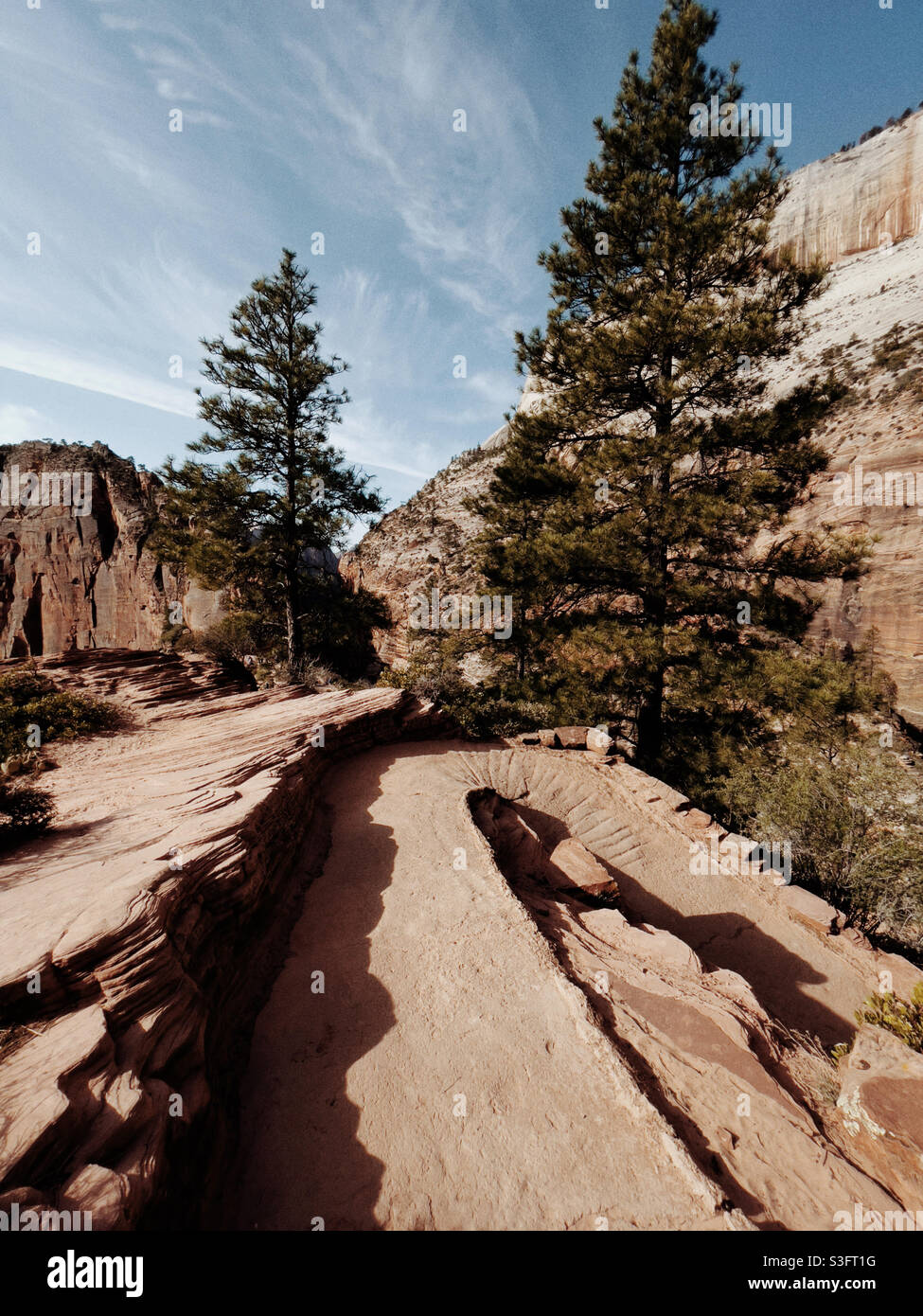 Hairpin switchbacks on the Angel’s Landing trail in Zion national park, Utah - Smartphone Captured Stock Image