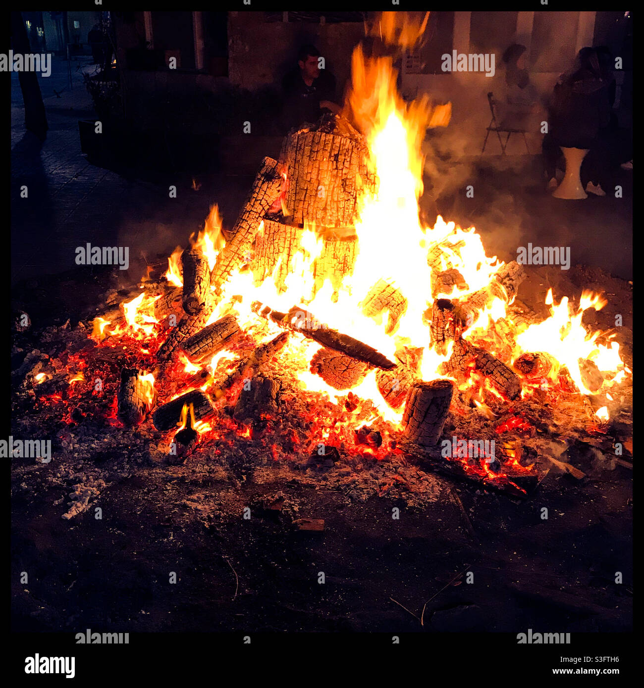 Bonfire to celebrate Sant Antoni, Mallorca - Smartphone Captured Stock Image