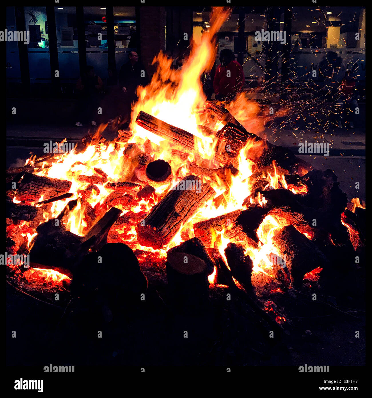 Bonfire to celebrate Sant Antoni, Mallorca - Smartphone Captured Stock Image