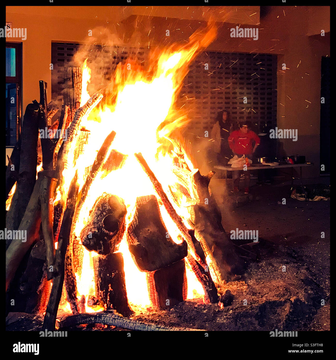 Bonfire to celebrate Sant Antoni, Mallorca - Smartphone Captured Stock Image