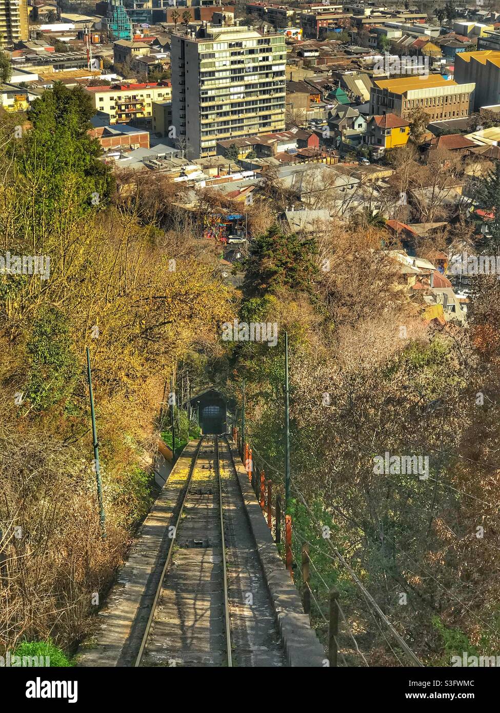 Riding the funicular in Valparaiso, Chile - Smartphone Captured Stock Image