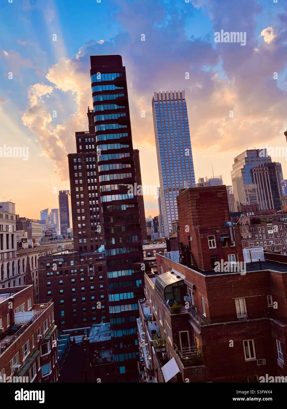 Colorful sunset in Manhattan - Smartphone Captured Stock Image