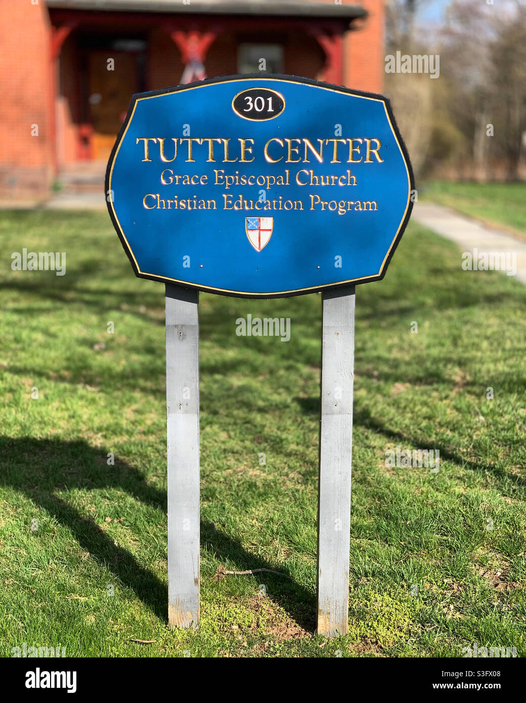 Sign, Tuttle Center, Grace Episcopal Church, Windsor, Connecticut, United States - Smartphone Captured Stock Image