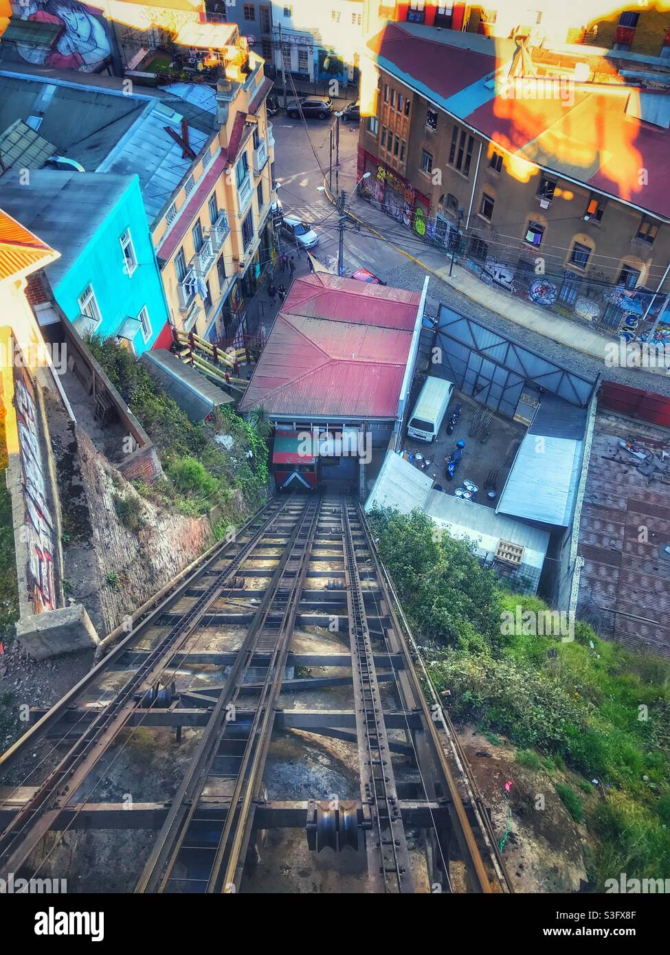 Riding the funicular in Valparaiso, Chile - Smartphone Captured Stock Image
