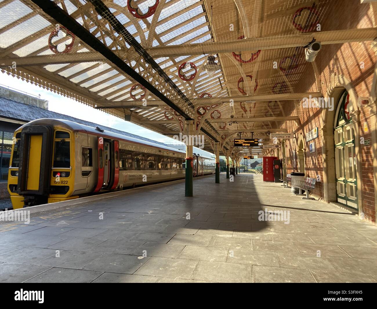 Aberystywth, West Wales, UK,Tuesday 8th June 2021. Weather: sunrise shines beautifully against Aberystywth train station this morning. Photo Credit ©️Rose Voon /Alamy Live News. Stock Photo